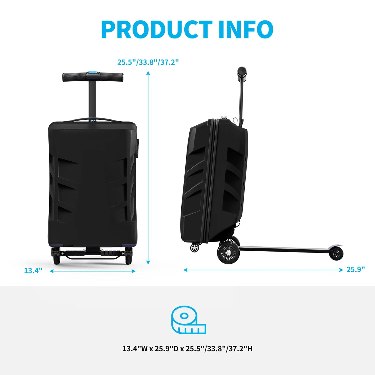 Muhub 2 in 1 Scooter Luggage for Kids and Adult,Foldable Ride on Suitcase with Wheels,Black