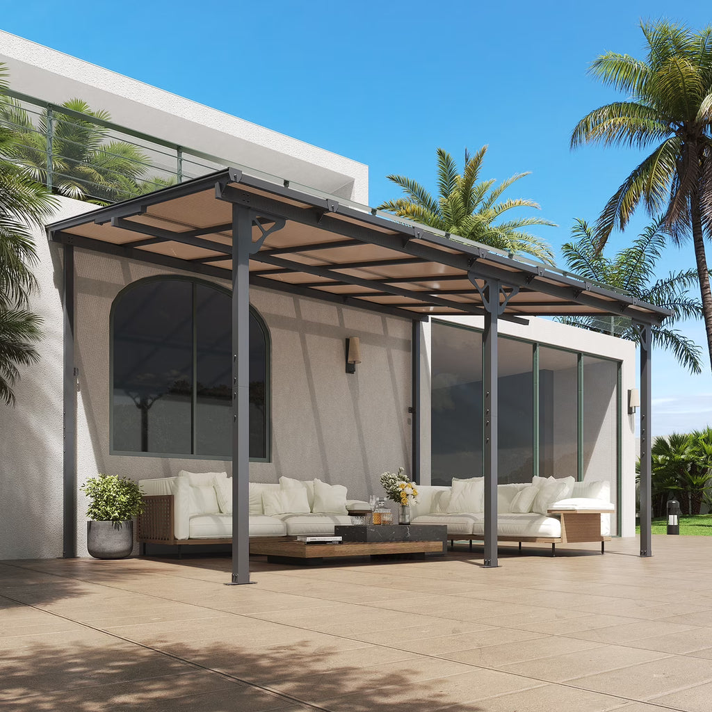 Aoxun 8' x 5' Gazebo for Patio, Gazebo Pergola with Sloped Roof, Grill Gazebo Large Wall-Mounted Heavy Duty Awnings, for Backyard, Deck, Patio