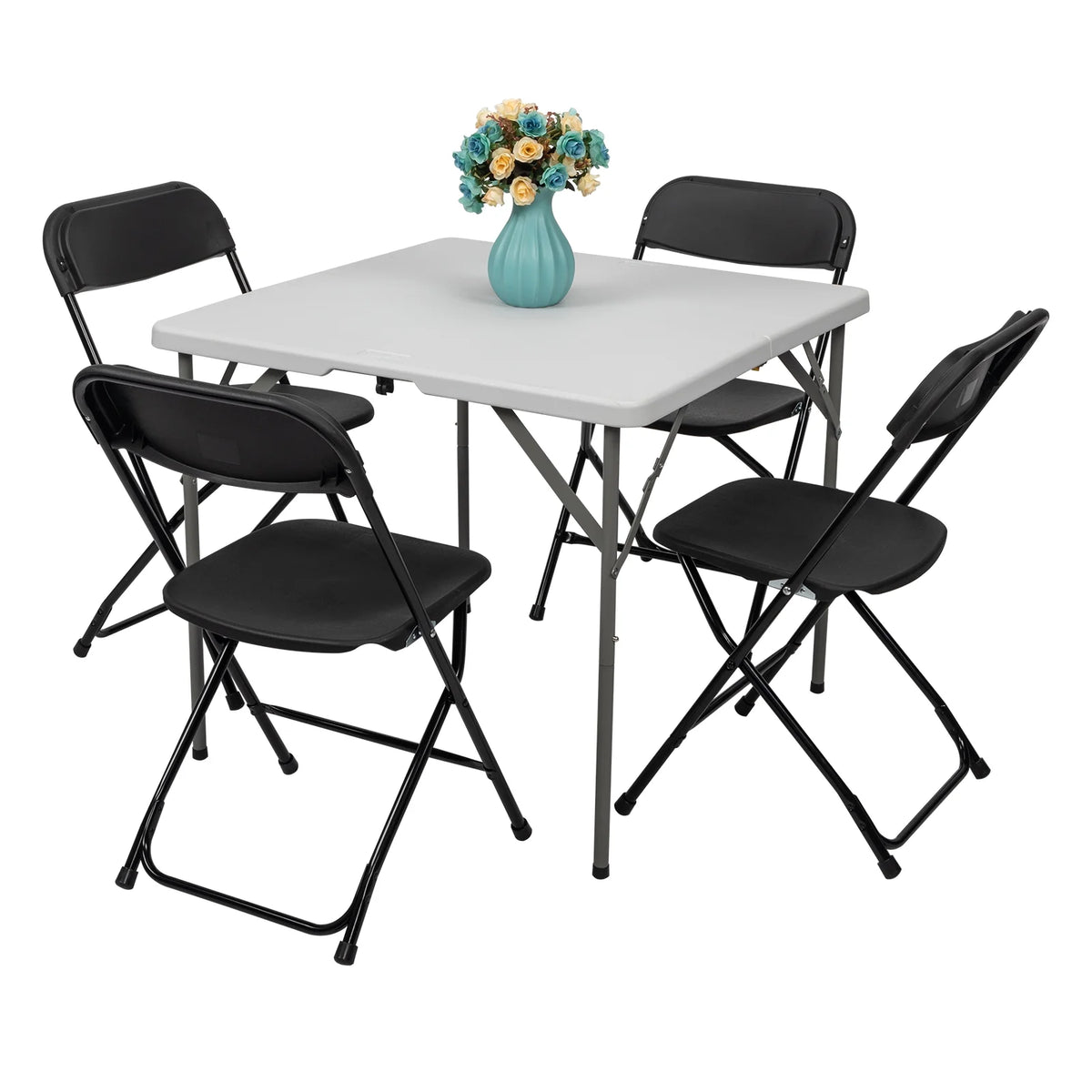 Ktaxon 6ft White Folding Table and 10 Pack Folding Chairs Black, Plastic Table and Chair Set