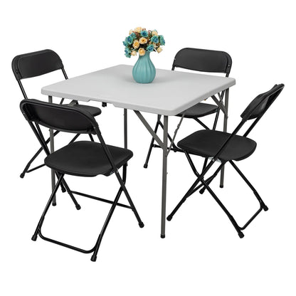 Ktaxon 6ft White Folding Table and 10 Pack Folding Chairs Black, Plastic Table and Chair Set