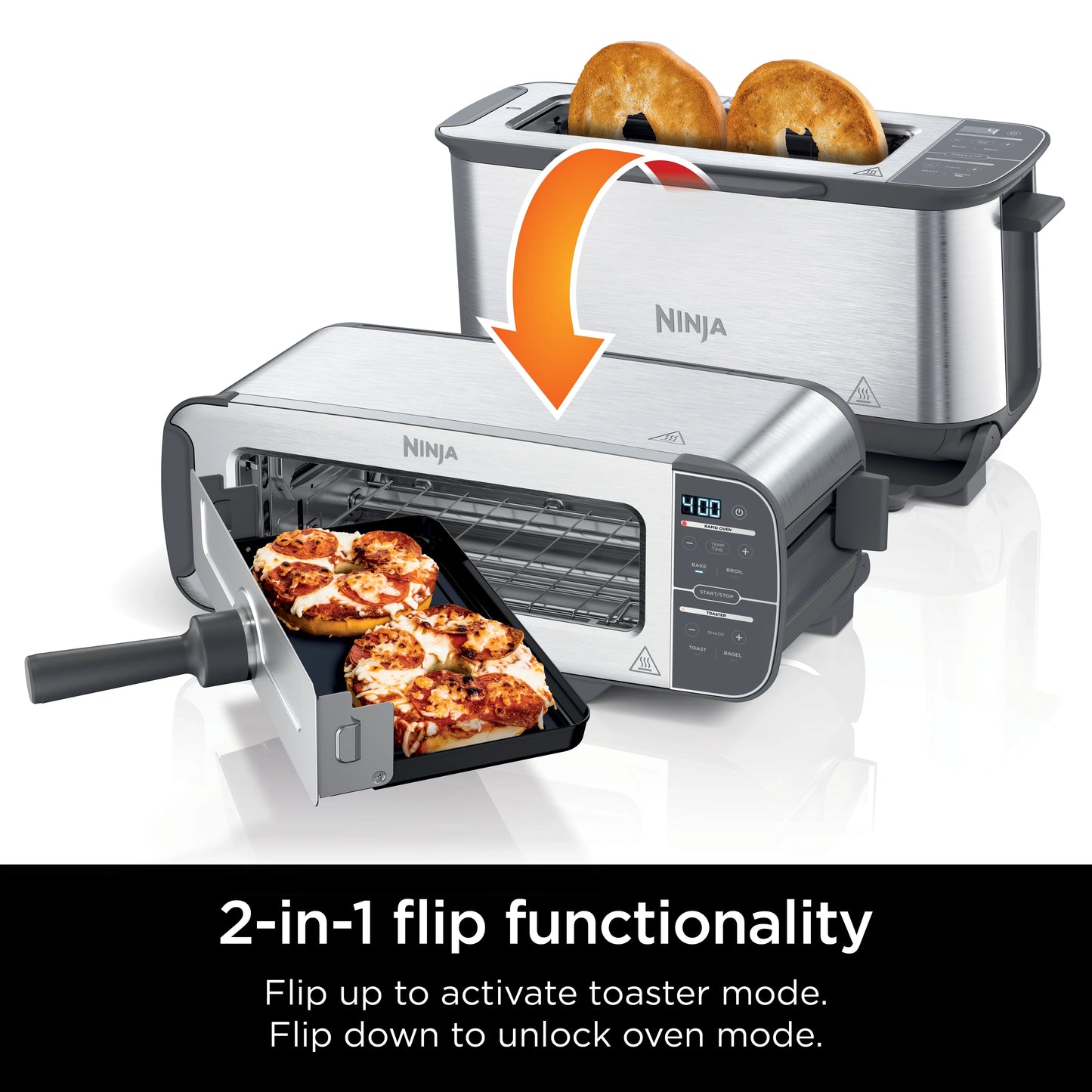 Ninja? Foodi? 2-in-1 Flip Toaster, 2-Slice Toaster, Compact Toaster Oven, Snack Maker, 1500 Watts, ST100