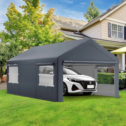 Carport,10x20 ft Heavy Duty Carport with Roll-up Windows,Portable Garage with Sidewalls,Car Canopy,All-Season Portable Garage for Car Boat Truck Motorcycle Parties