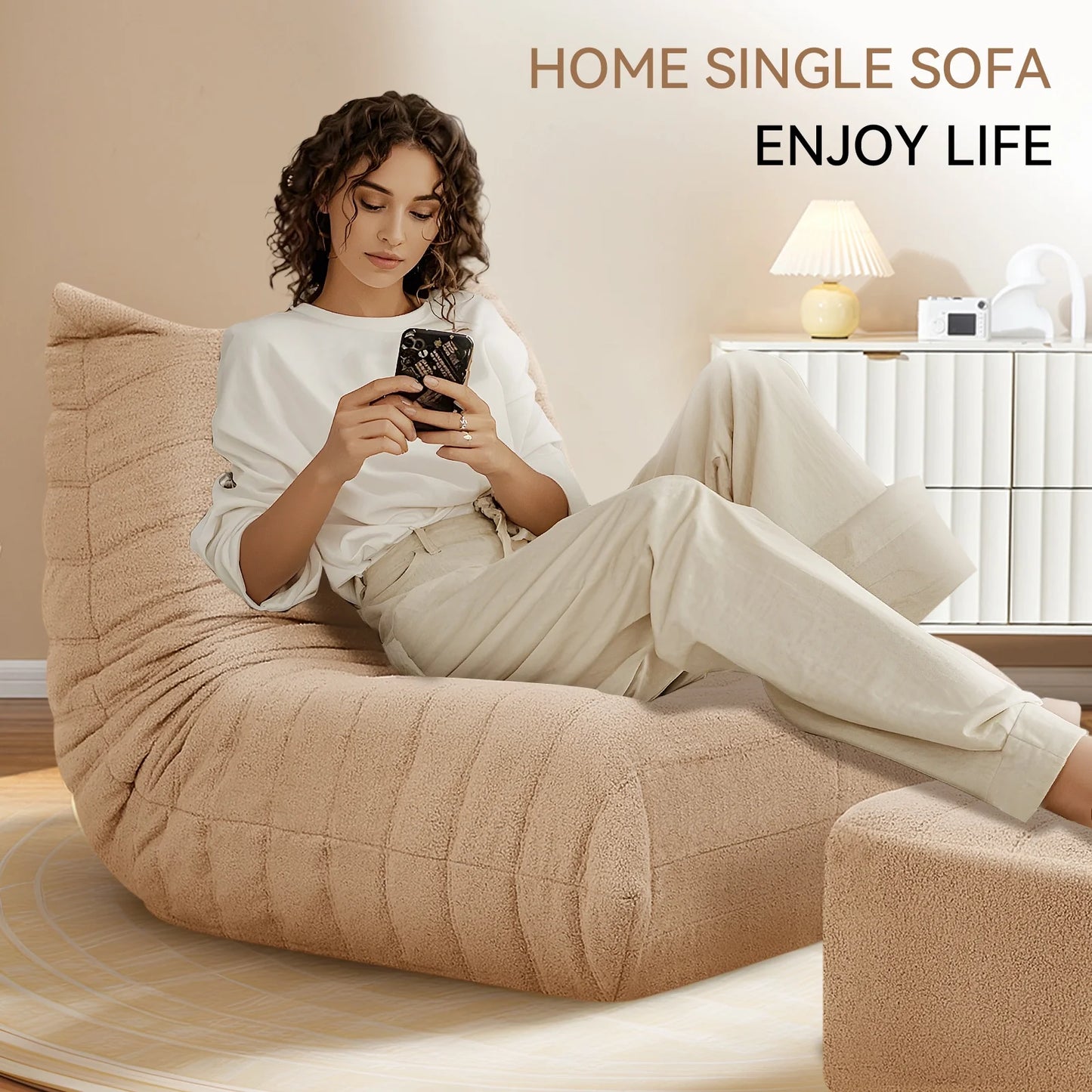 VFD Bean Bag Chairs for Adults, Beanbag Chair with Ottoman Lounge Sofa Memory Foam Comfy Reading Chair for Bedroom & Living Room, Lazy Floor Sofa Couch