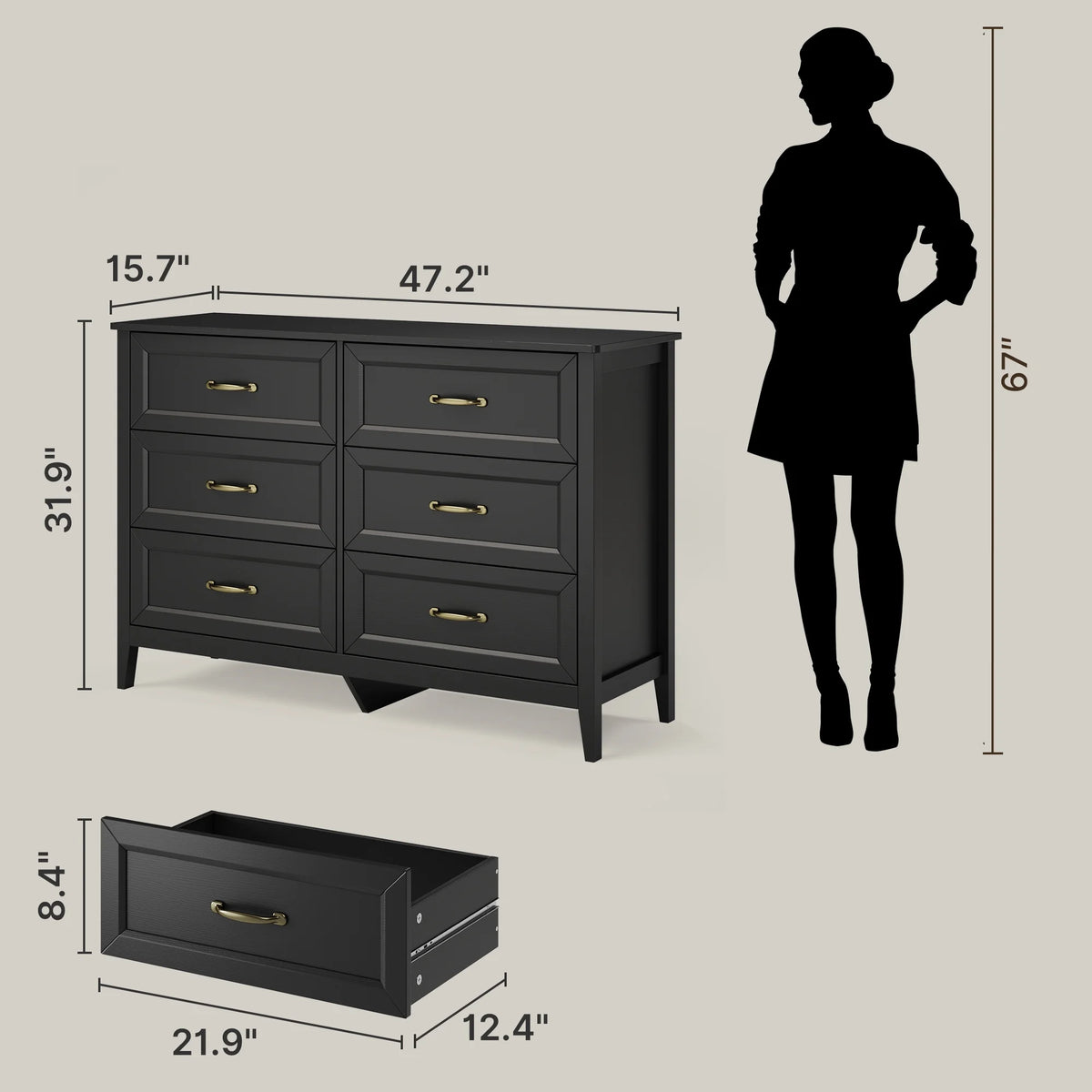 White Dresser, Lofka 6 Drawer Dresser for Bedroom, Chests of Drawers for Living Room, White?? Brown