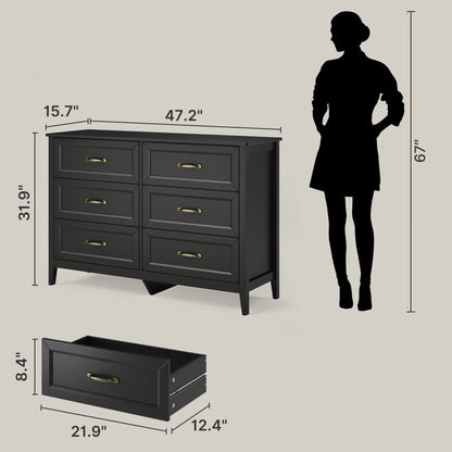 White Dresser, Lofka 6 Drawer Dresser for Bedroom, Chests of Drawers for Living Room, White?? Brown