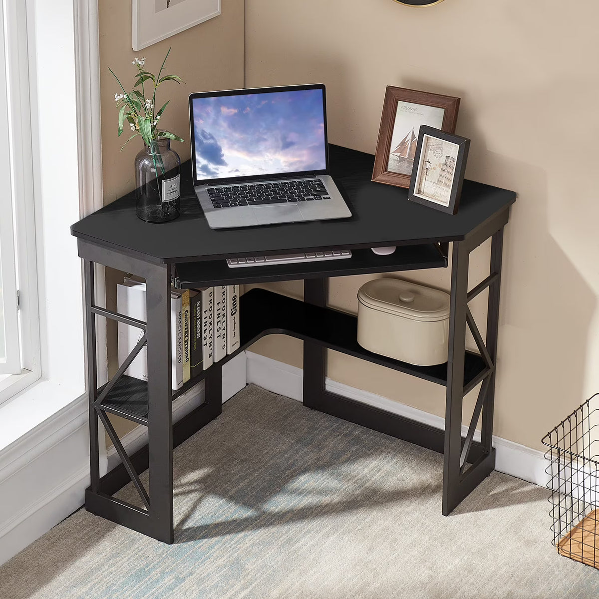 Brown Triangle Corner Desk, Office/Computer/Writing Desk for Student Apartments