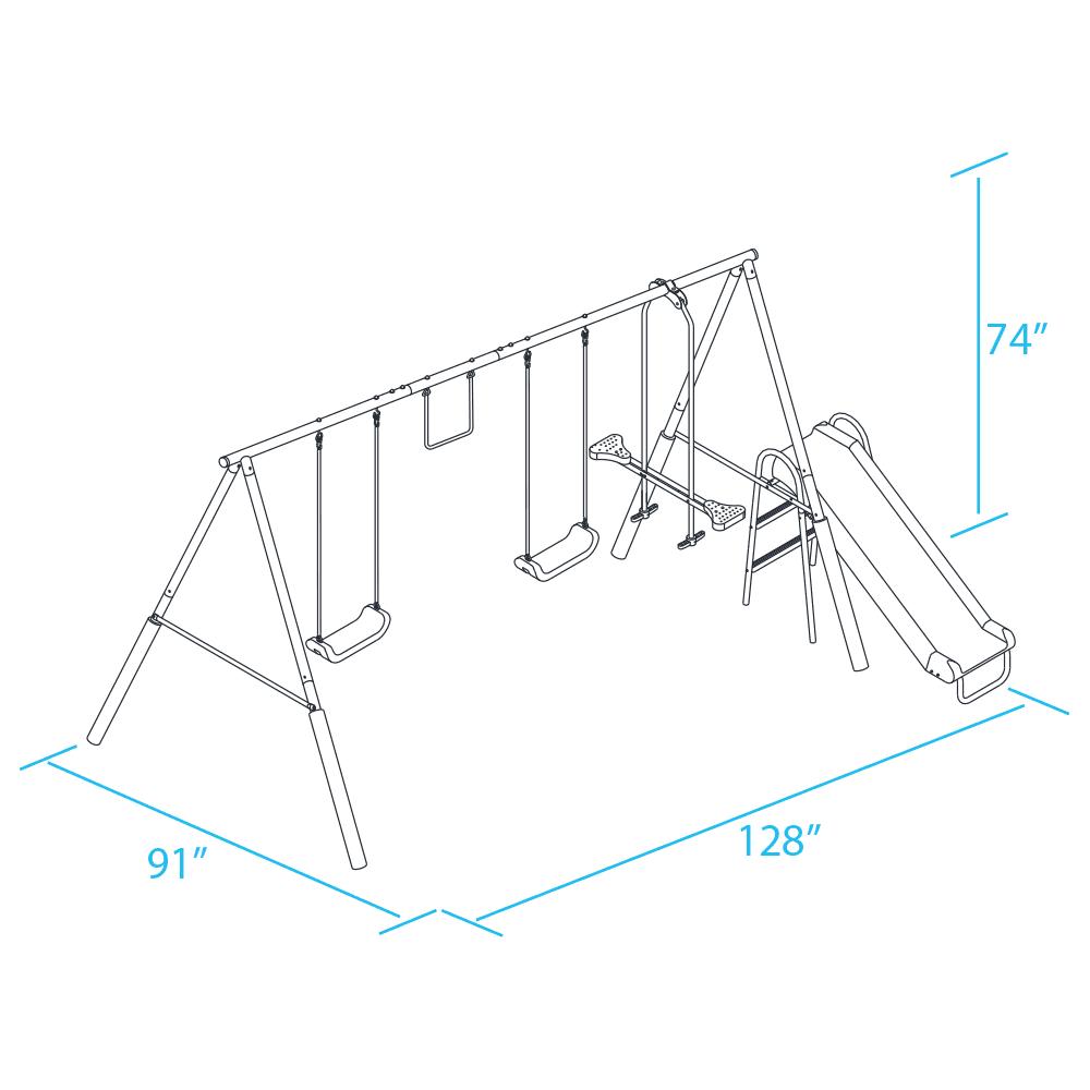 XDP Recreation Play All Day Metal Swing Set with Fun Glider. Bench Swing Seats. Trapeze. Wave Slide