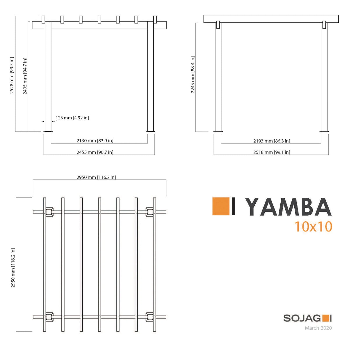 Sojag Outdoor 10' x 10' Yamba Pergola Square Shaped Gazebo, Dark Grey