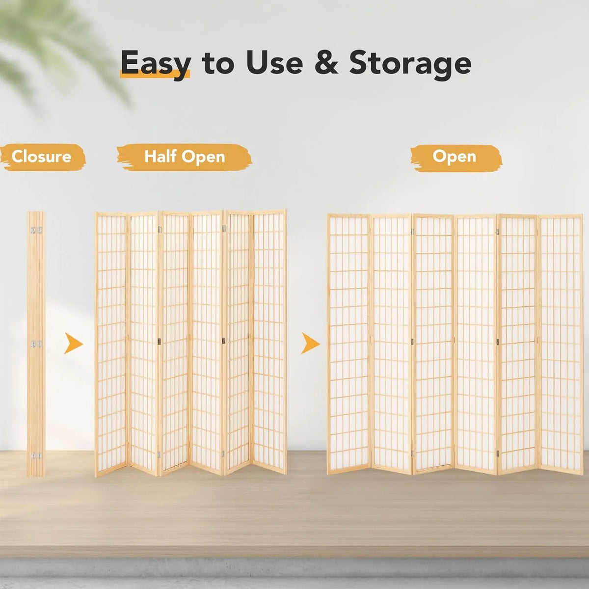 JOSTYLE Room Divider Wall Shoji Screen, 6 Panel Folding Privacy Screen for Room Separation, Japanese Wood Room Divider Screen, 5.9 Ft, Natural