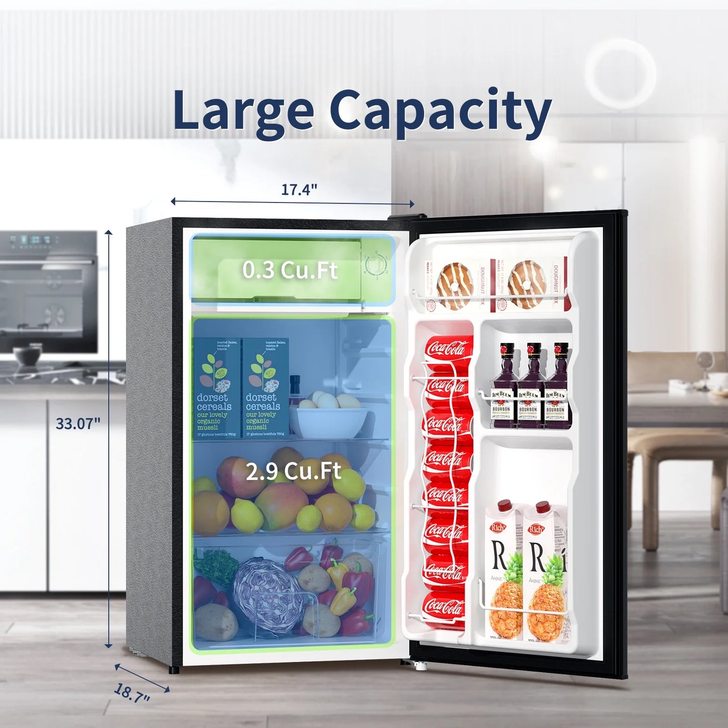 BANGSON 3.2 Cu.Ft. Mini Fridge, Compact Refrigerator with Reversible Door, Silver