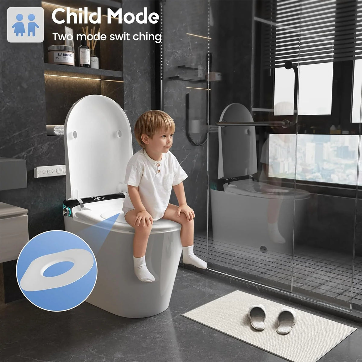 LALAHOO Smart Toilet with Bidet Built in, Auto Open & Close, Elongated Heated seat, Foot Sensor Flush, LED Display, Warm Water Wash, Dryer, Night Light, Black