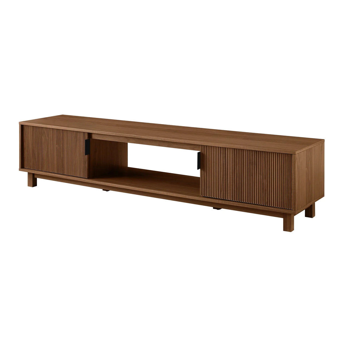 Walker Edison Mid-Century Modern Reeded 2-Door TV Stand for TVs up to 80��, Coastal Oak