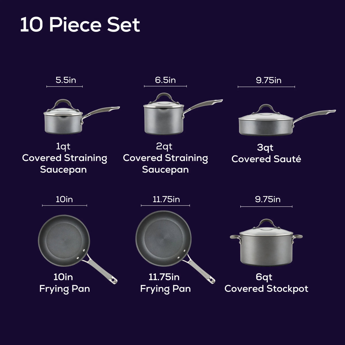 Circulon Elementum Hard-Anodized Nonstick Cookware Set, 10-Piece, Gray