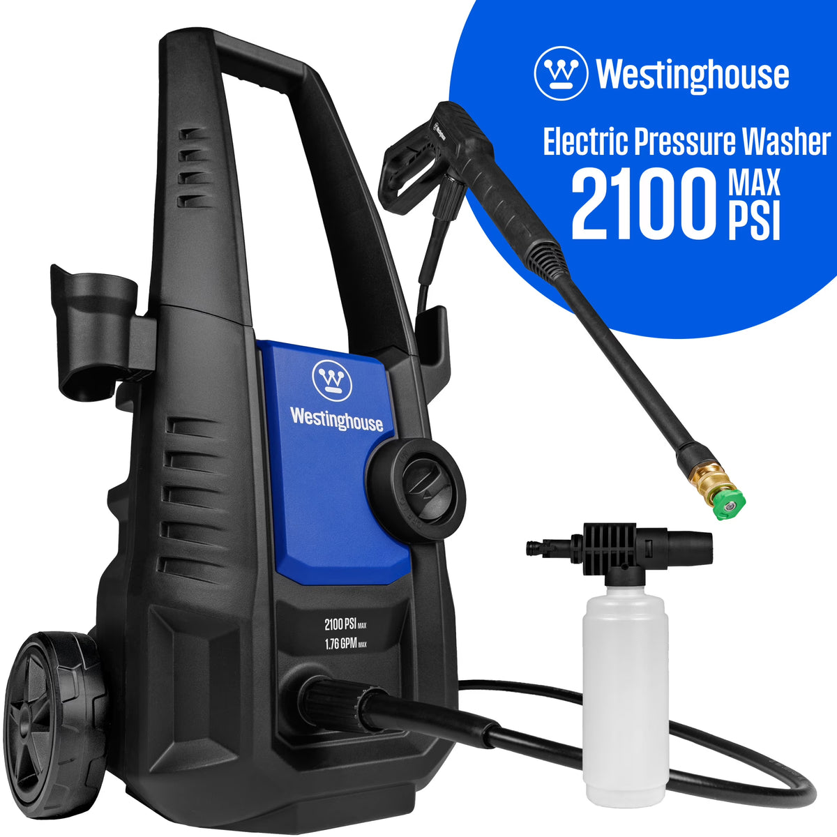 Westinghouse ePX3050 Electric Pressure Washer, 2100 Max PSI 1.76 Max GPM, with Foam Cannon and 2-Nozzle Set