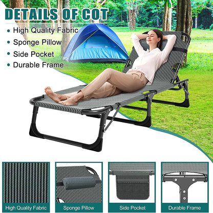 Slsy Folding Lounge Chair, 5-Position Adjustable Outdoor Reclining Chair, Folding Sleeping Bed Cot, Folding Chaise Lounge Chair for Pool Beach Patio Sunbathing