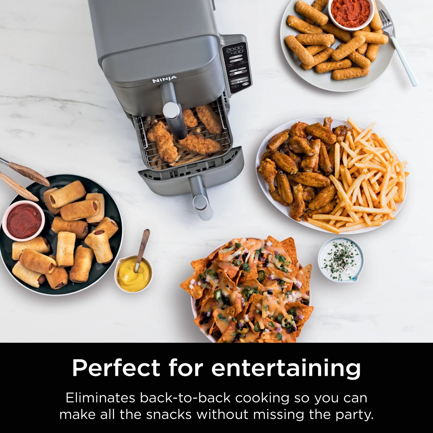 Ninja DoubleStack XL 2-Basket Air Fryer, DoubleStack Technology Cooks 4 Foods at Once, Space Saving Design, 10 QT, 4-in-1, Smart Finish & Match Cook, SL400