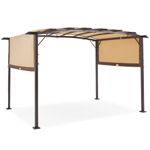 AECOJOY 12�?X 9�?Outdoor Retractable Steel Pergola Canopy with Adjustable Shade-Beige