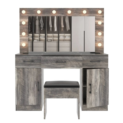 Ktaxon Large Makeup Vanity, Vanity Table Set w/ Visible Glass Top w/ Charging Station, White