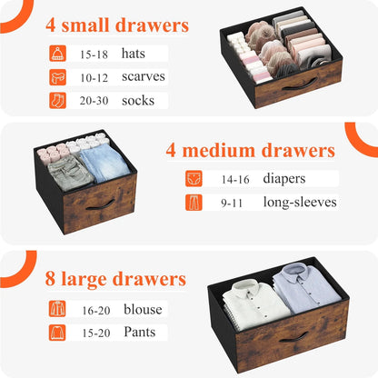 EnHomee Large Dresser for Bedroom Furniture Dresser with 16 Drawers Fabric Tall Dresser Closet Dresser Chest of Drawers Clothes Storage Slim for Living Room Office, Rustic Brown Wood Grain Print