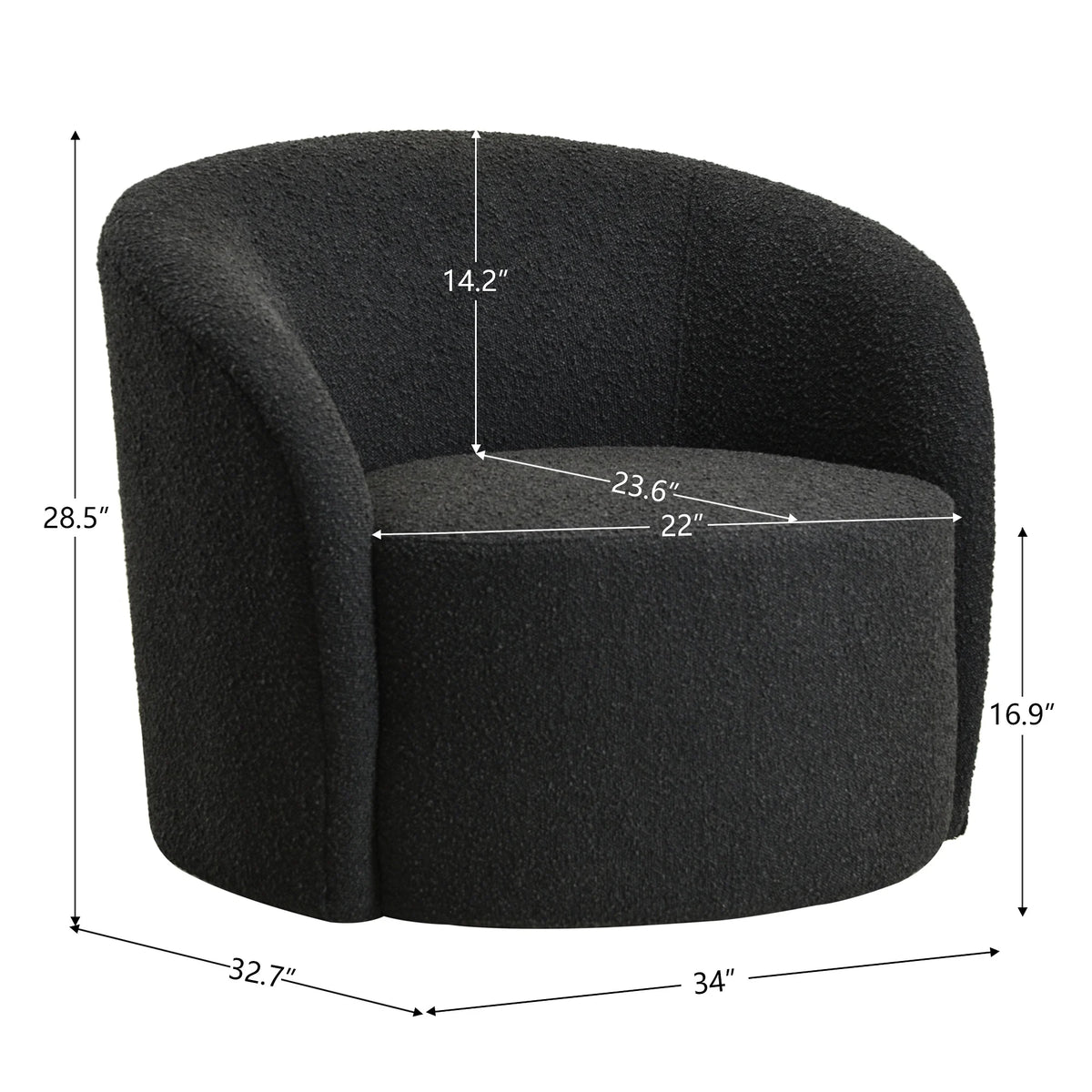 34" W Mid Century Modern Swivel Barrel Chair, Round Upholstered Boucle Swivel Accent Chairs, No Assembly Sofa Chair for Living Room Bedroom Reading Apartment Lounge Nursery(Cream)