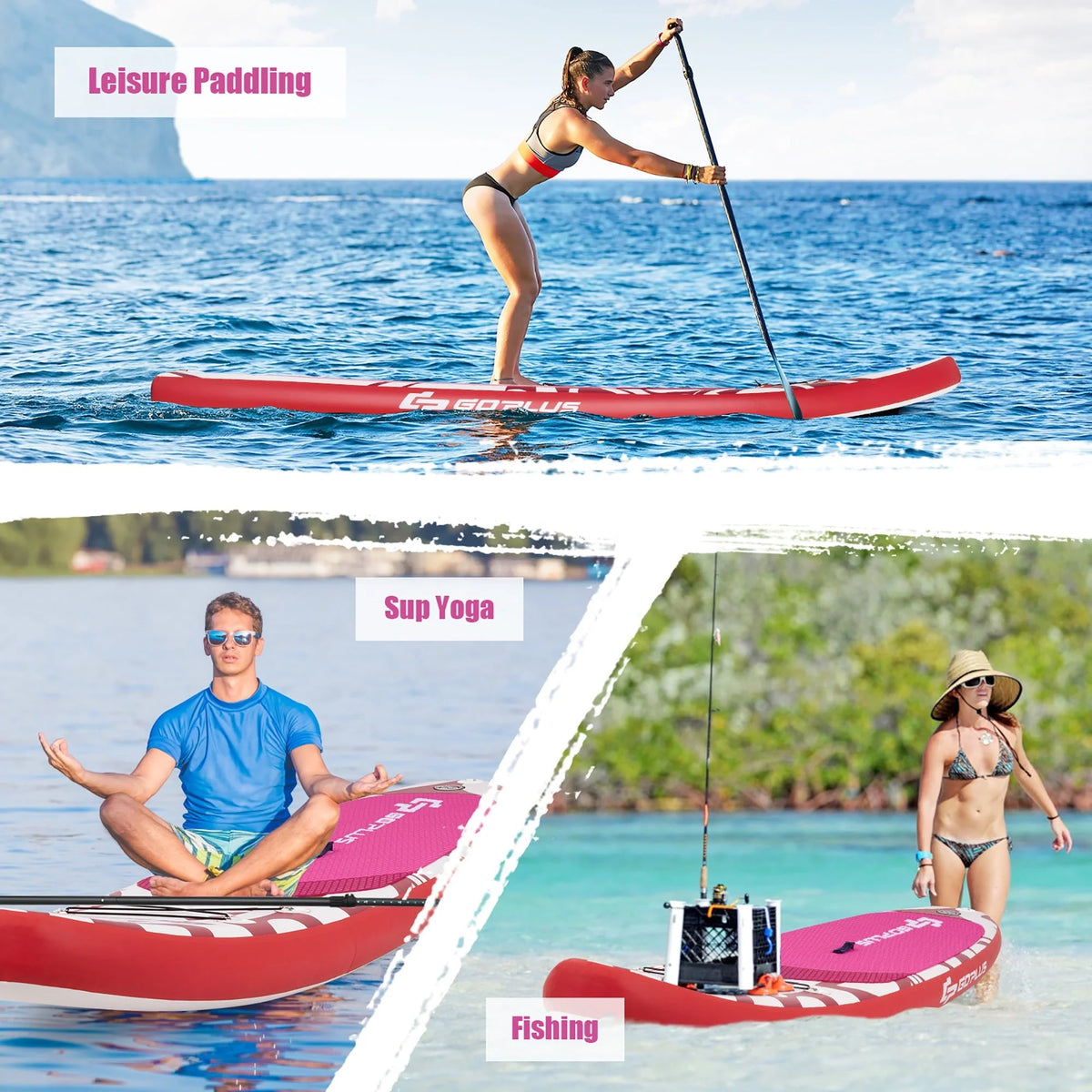 Goplus 10.5�?Inflatable Stand Up Paddle Board SUP W/Carrying Bag Aluminum Paddle Pink