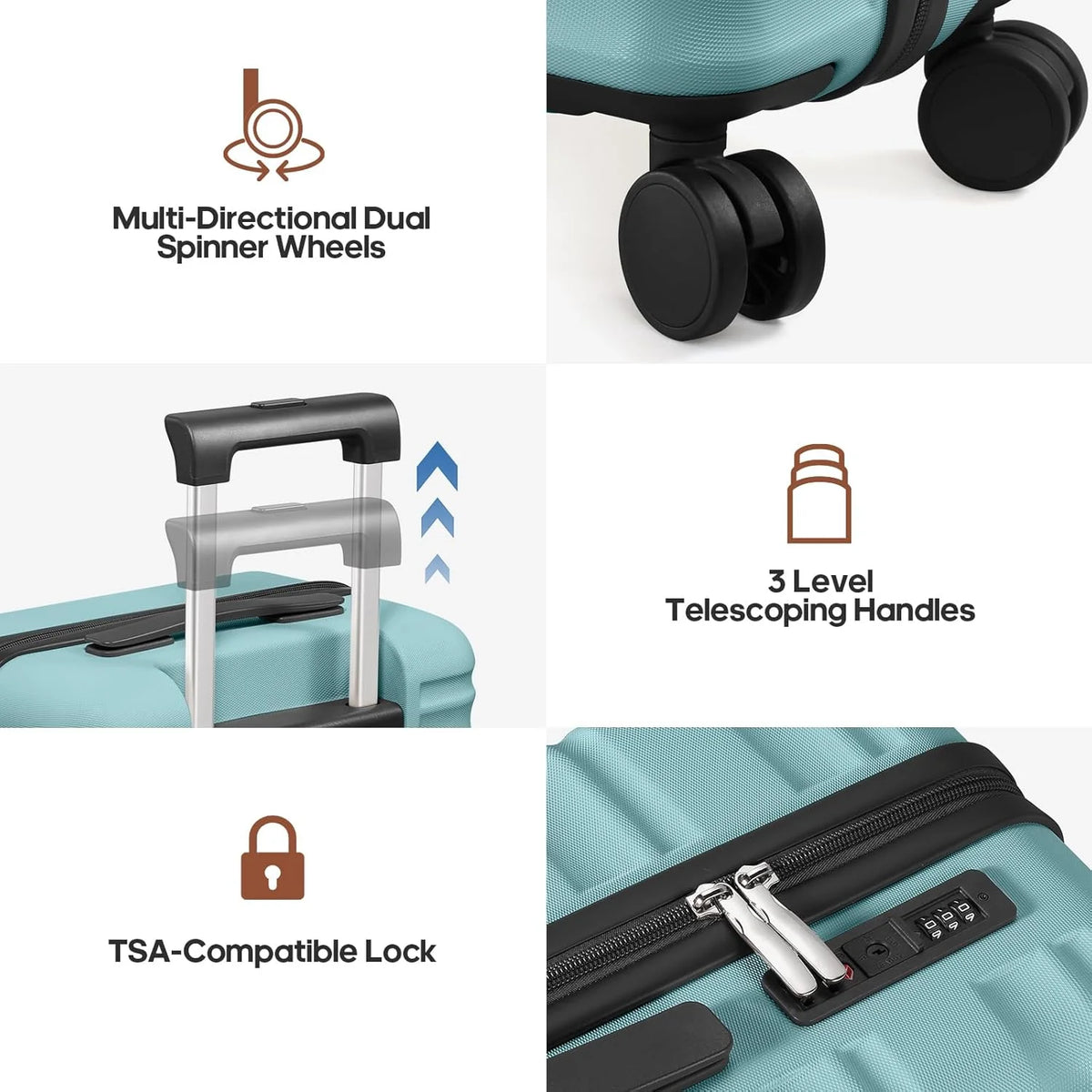 MIUSSE Luggage Sets 3 Piece, 20 Inch Carry On Luggage with Wheels, 100% PC Hardshell Suitcase with TSA Lock, Carry On Suitcases Airline Approved With Travel Backpack for Men Women