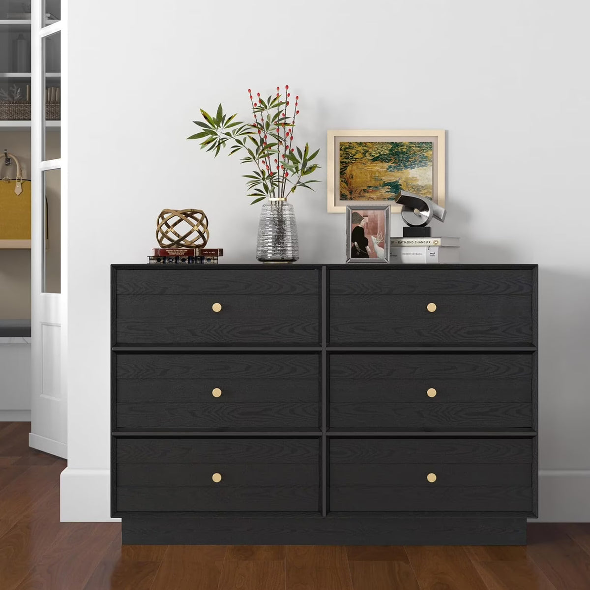 May Color Large White 3 Drawer Dresser Set of 2 with Fluted Panel, Modern Chest of Drawers with Silent Slide Drawers, Wood Accent Nightstand with Storage for Bedroom Living Room, Hallway