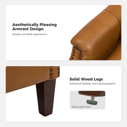 Traditional Genuine Leather Accent Chair with Nailhead Trim Tufted Armchair for Living Room Camel