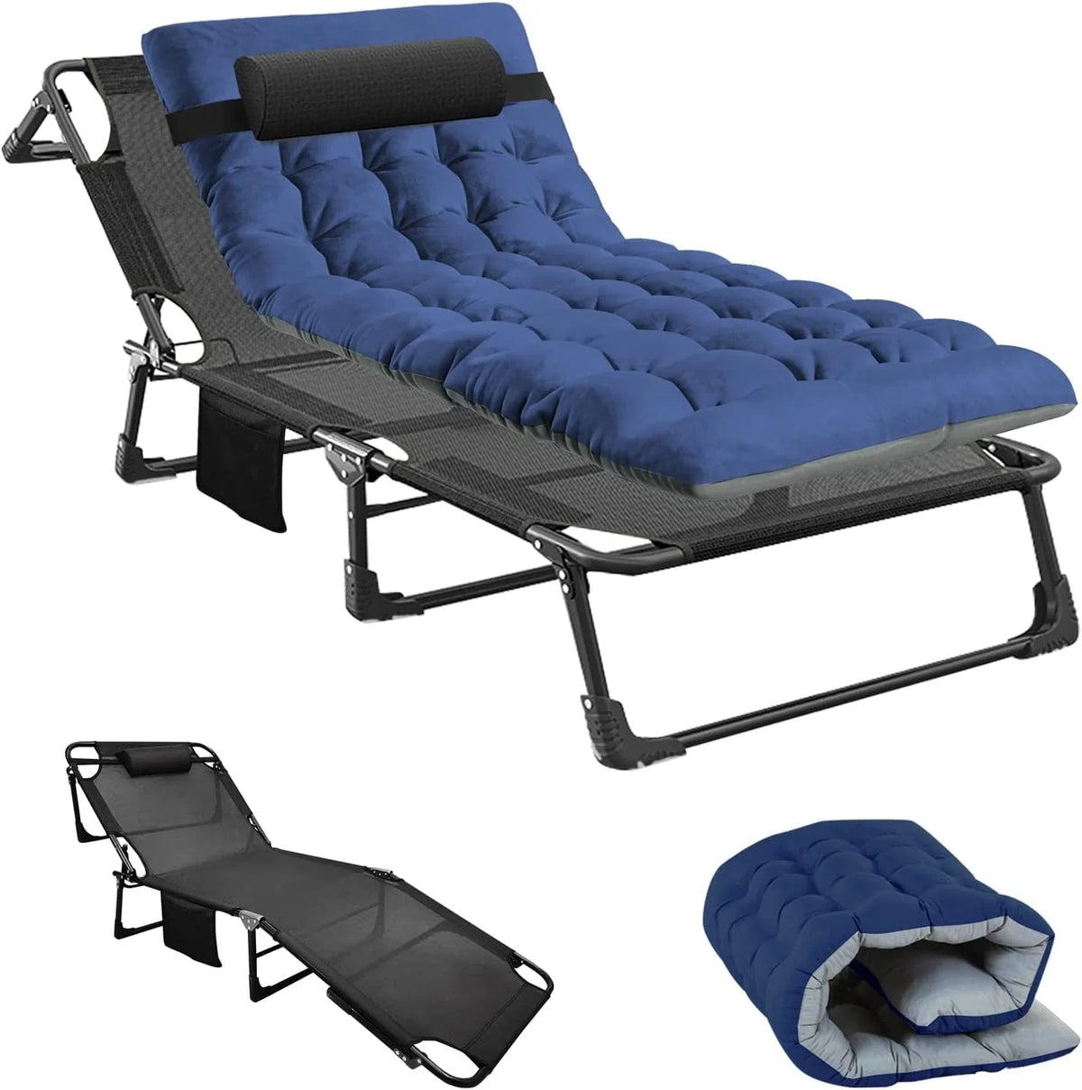 Slsy 4-Fold Folding Camping Cot with 2 Sided Mattress & Pillow, Adjustable 5-Position Folding Lounge Chair, Folding Sleeping Cots