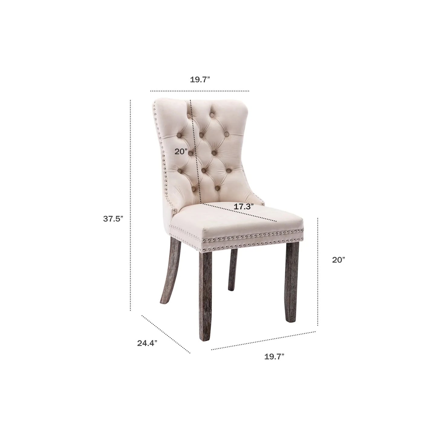 Tzicr Dining Chairs Set of 4, Velvet Upholstered Dining Chairs with Nailhead Back and Ring Pull Trim,Solid Wood Dining Chairs for Kitchen/Bedroom/Dining Room,Modern Fabric Dining Set,Beige