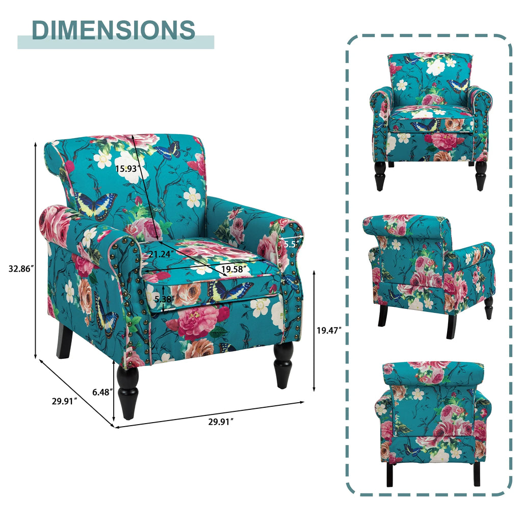 DREAMSIDEA Accent Chairs Upholstered Pattern Morden Armchair Comfy Linen Fabric Single Sofa for Living Room, Pattern White