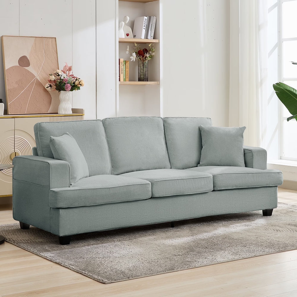 Korser 89" Chenille Sofa 3 Seater Couch with Extra Upholstered Deep Seats for Living Room,Removable Cover,Beige