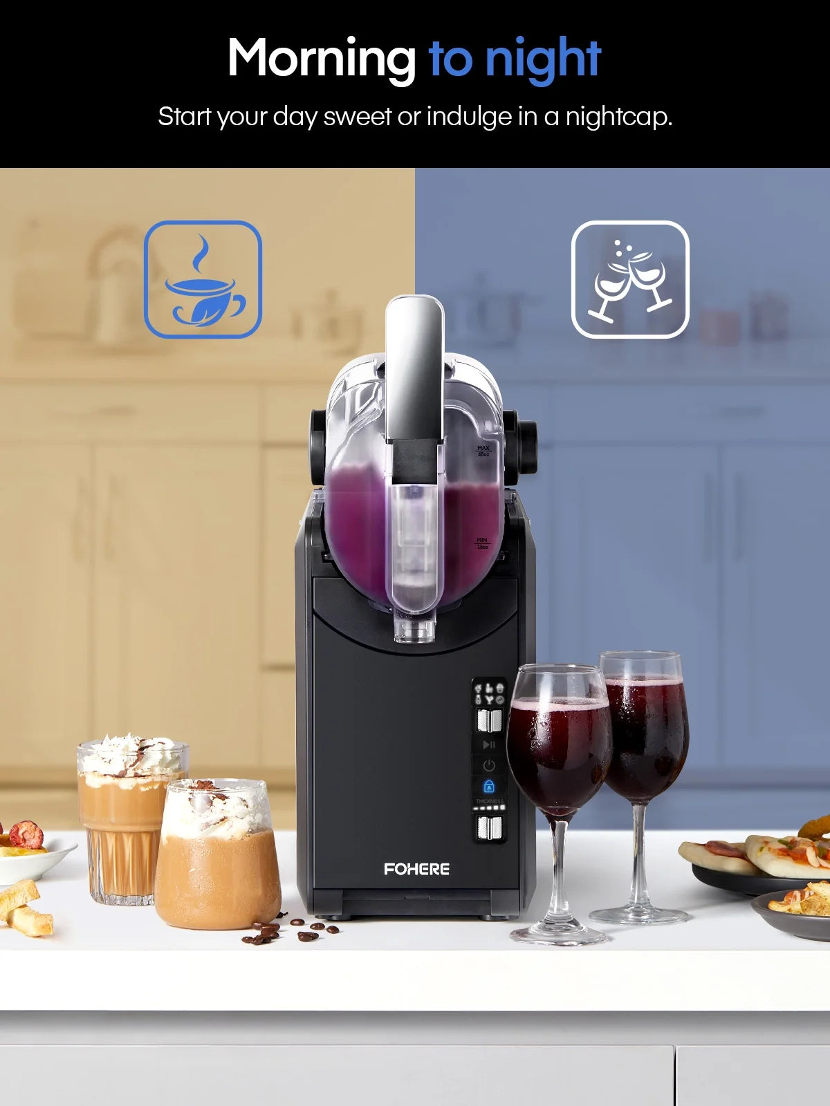 5-in-1 Slushie Machine, No Ice Needed, 15 Min Slushy Machine for Home with Self-Cleaning, Professional Frozen Drink Maker, 5 Preset Programs, Frozen Margaritas, Frapp��s, Milkshakes, and More, FOHERE