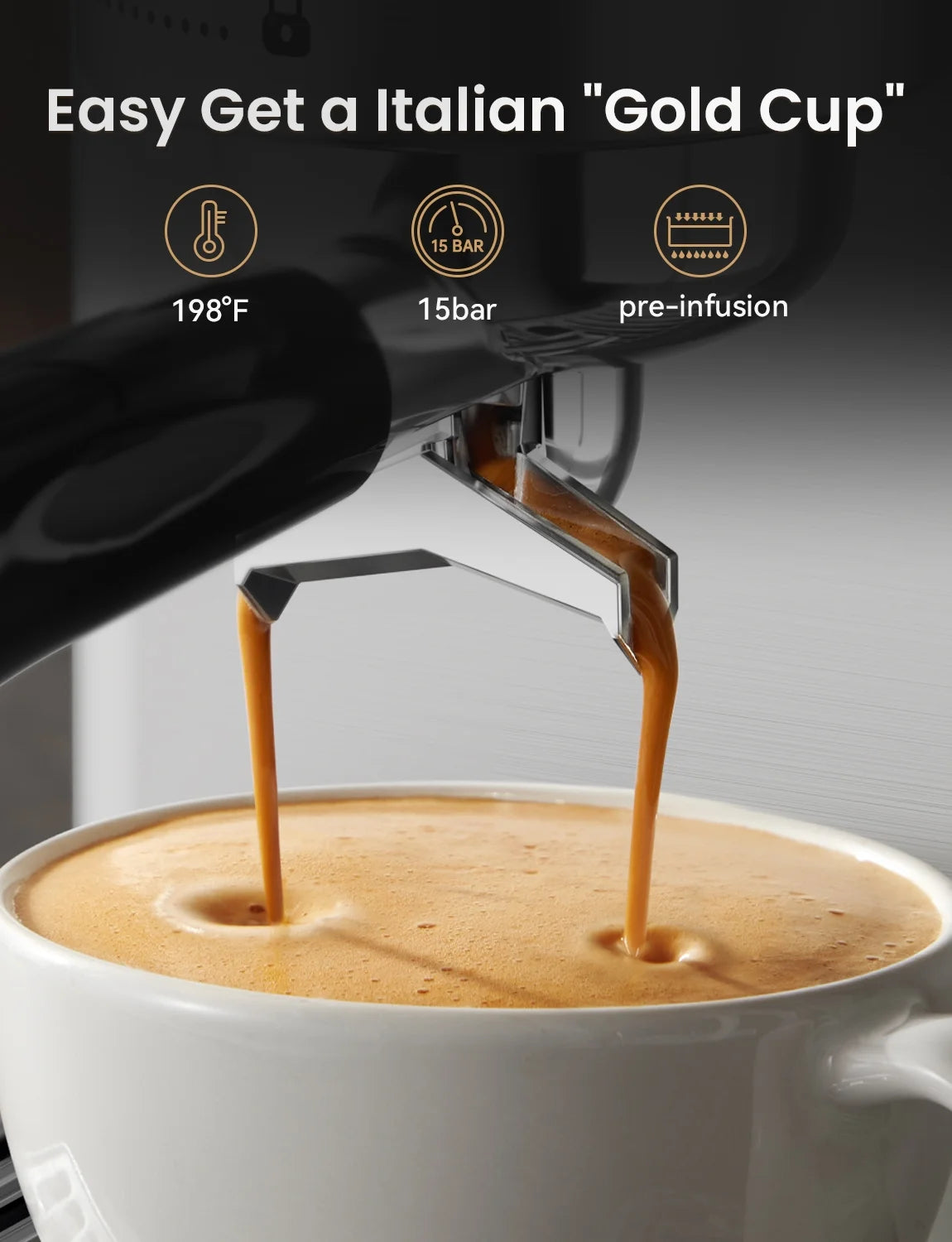 Neretva Espresso Machine 15 Bar Professional Espresso Maker with Milk Frother Steam Wand, Cappuccino & Latte Machine, Espresso Coffee Machine for Home- Stainless Steel