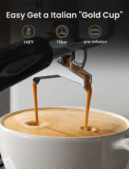 Neretva Espresso Machine 15 Bar Professional Espresso Maker with Milk Frother Steam Wand, Cappuccino & Latte Machine, Espresso Coffee Machine for Home- Stainless Steel