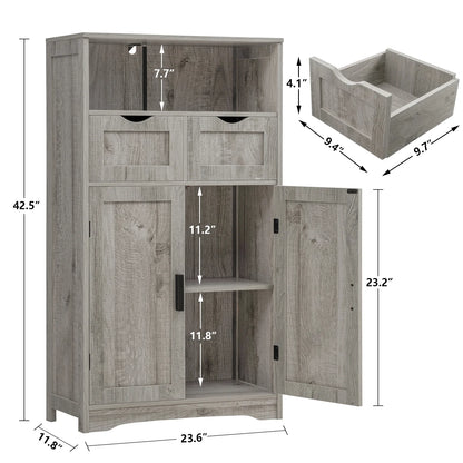 FANGSUM Rattan Storage Cabinet with 2 Drawers & 2 Shelves, Floor Cabinet for Living Room