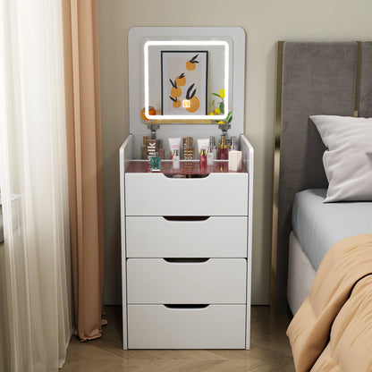 Miniyam Vanity Desk with Lighted Flip Mirror, Drawers & Stool, Makeup Table for Adults, Walnut