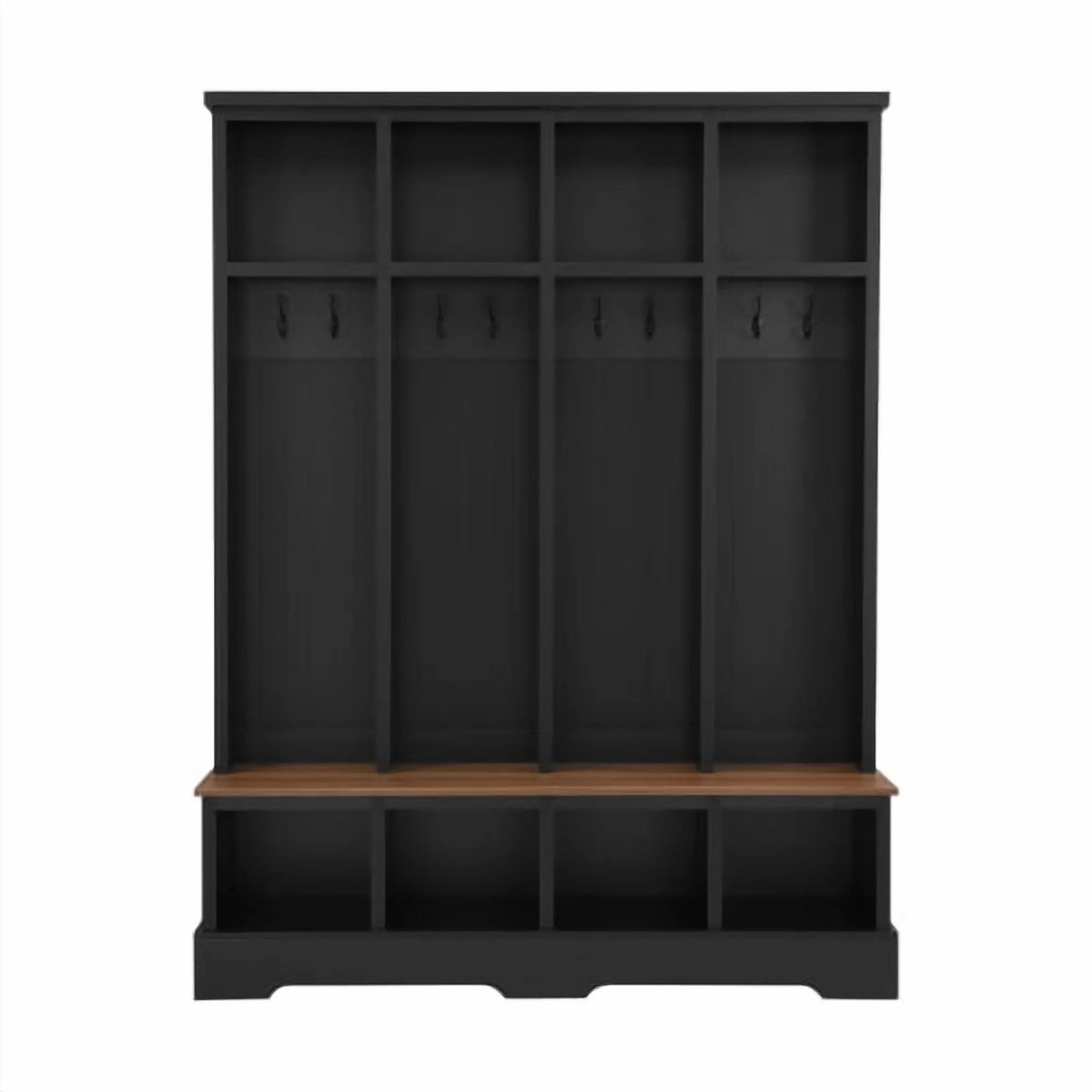 Farmhouse Hall Tree with Bench, 59" Wide Entryway Organizer with 8 Hooks & Storage Compartments, Modern Coat Rack & Shoe Bench for Mudroom,White