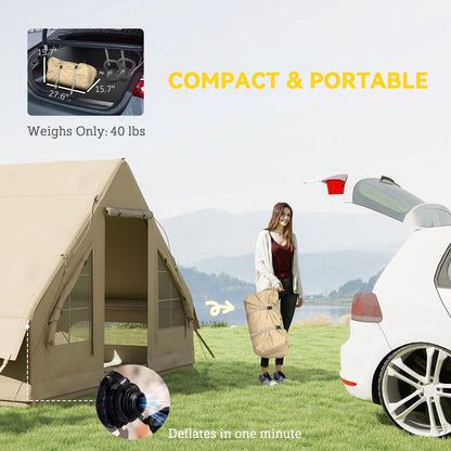 Outsunny Inflatable Camping Tent with Hand Pump, Easy Setup, 4 Season Blow Up Tent, with Mesh Windows and Doors