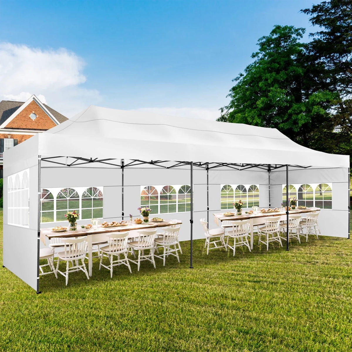 COBIZI 10x20 Heavy Duty Pop up Canopy Tent with 6 sidewalls Easy Up Commercial Outdoor Canopy Wedding Party Tent for Beach All Season Wind & Waterproof Gazebo with Roller Bag,Black(Frame Thickened)