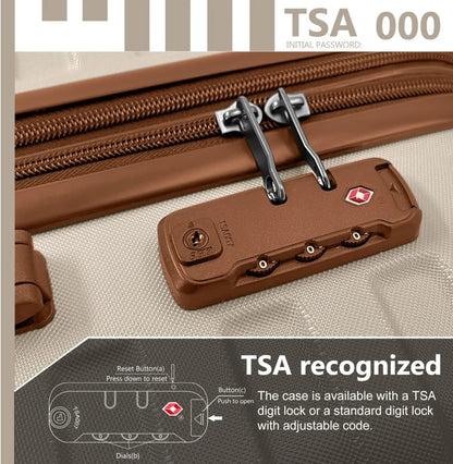 6-Piece Hardshell Luggage Set with Expandable Spinner Suitcases & TSA Lock, 25% Extra Capacity, Duffel Bag & Toiletry Kit, Cream ABS Suitcases