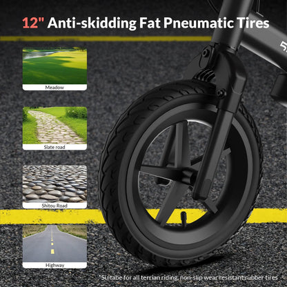 5Th Wheel KB09 150W Electric Balance Bike for Kids, Black - 12" Pneumatic Tire with Dual Brake