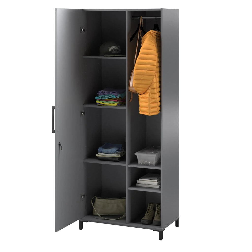 Shelby Tall Garage Storage Cabinet with 1 Door and Hang Rod, Graphite