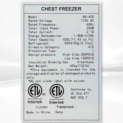 12 Cu.Ft. Chest Freezer, Deep Freezer with Top Open Door 49 in. Energy Saving Freezer, NSF