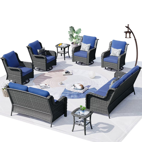 Ovios 8-Piece Wicker Outdoor Sectional Patio Set with Swivel Chairs and Loveseat, Gray