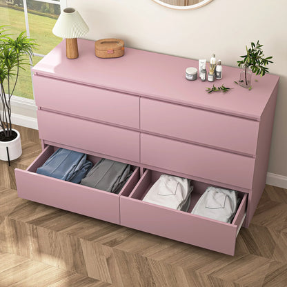 Resenkos Modern Mid Century 6 Drawer Wide Dressers Chests for Bedroom, Chest of Drawer Organizer Grey