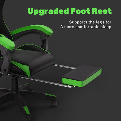 Bigzzia Gaming Chair Office Chair, Ergonomic Game Chair with Height Adjustable Headrest and Lumbar Support for Adults Teens, Black & White