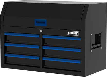HART 36-Inch 5-Drawer Rolling Tool Cabinet with Wood Top, Locking Steel Garage Storage, Black