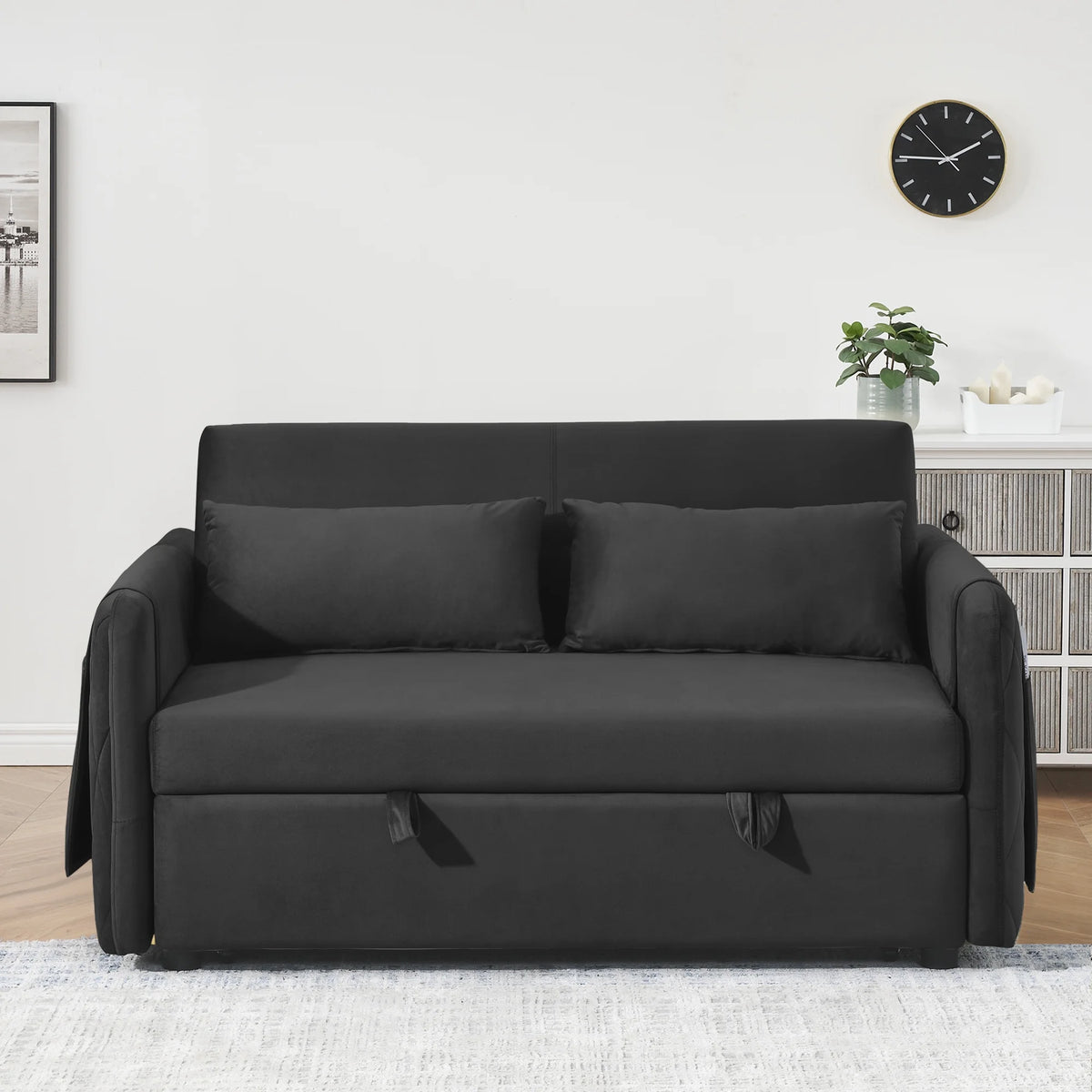 Convertible Sofa Bed,3 in 1 Sleeper Sofa with 2 Pillows and Adjustable Backrest for Living Room Office,Black