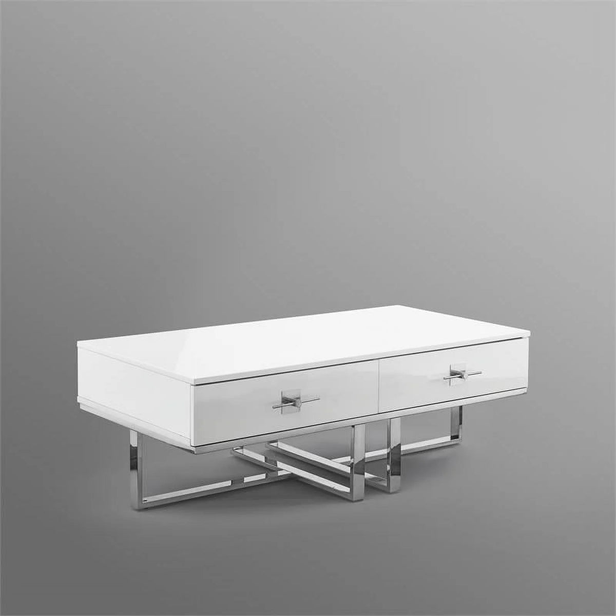 Posh Living Mano 2-Drawers Stainless Steel Base Coffee Table - Light Gray/Chrome